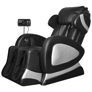 Fotoliu de masaj rabatabil din piele artificială, ecran control, negru