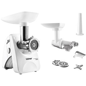Masina de tocat Zelmer ZMM4282W, 1900W, 2.5 kg/min, 2 site, storcator rosii, accesoriu carnati, Alb
